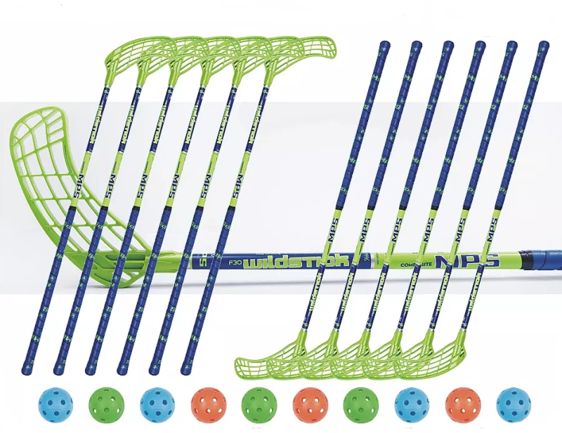 Florbalový set MPS Wildstick Green-Navy (12 hokejok)