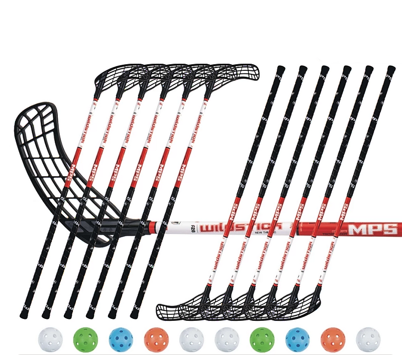 Florbalový set MPS Wildstick Red/Black (12 hokejok)